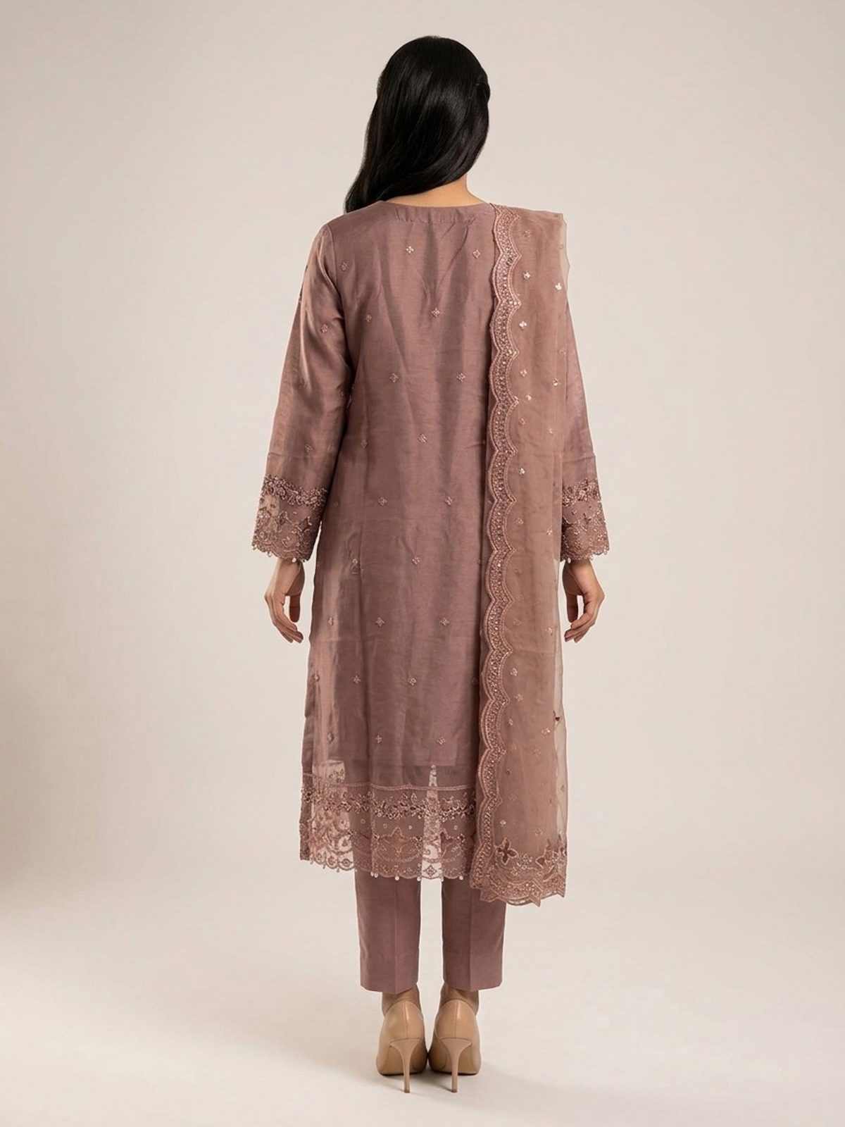 3pc maxi with embroided dupatta