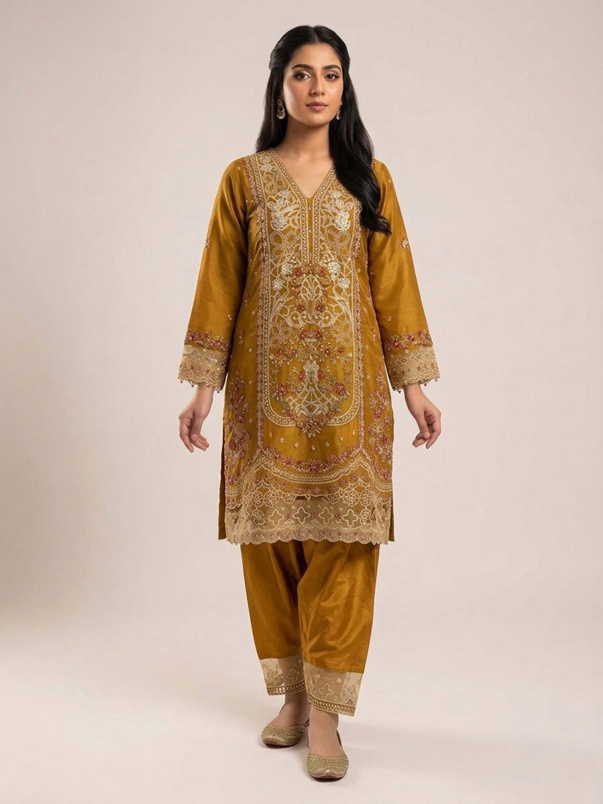 3pc maxi with embroided dupatta