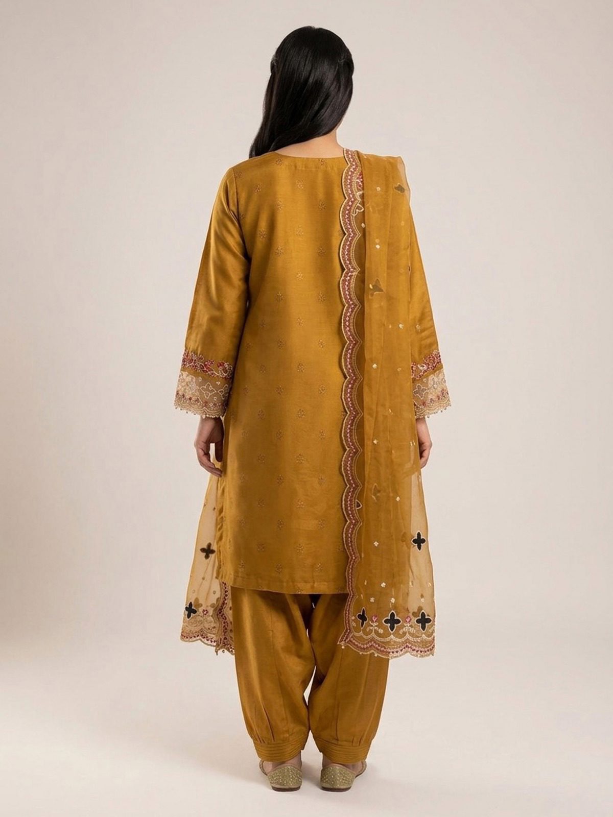 3pc maxi with embroided dupatta