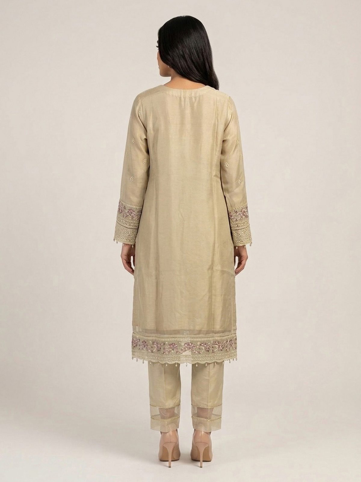 3pc maxi with embroided dupatta