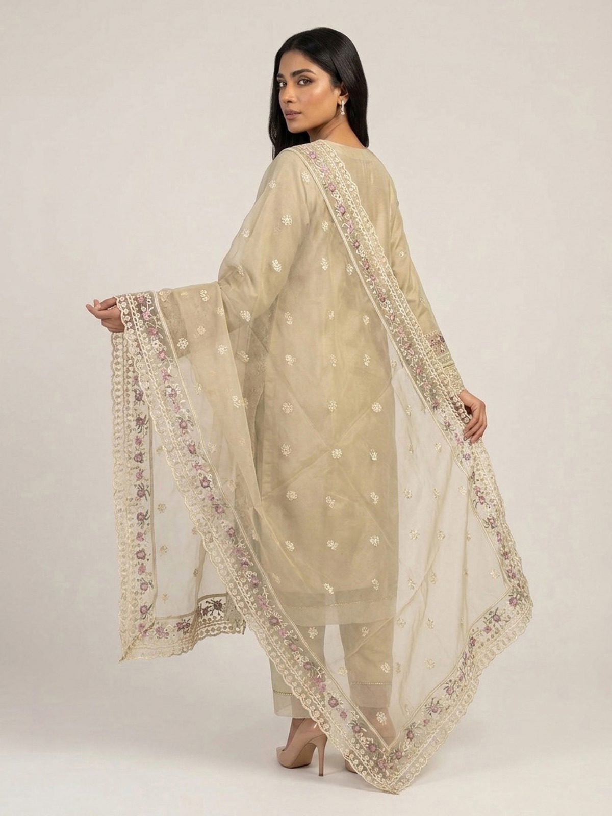 3pc maxi with embroided dupatta