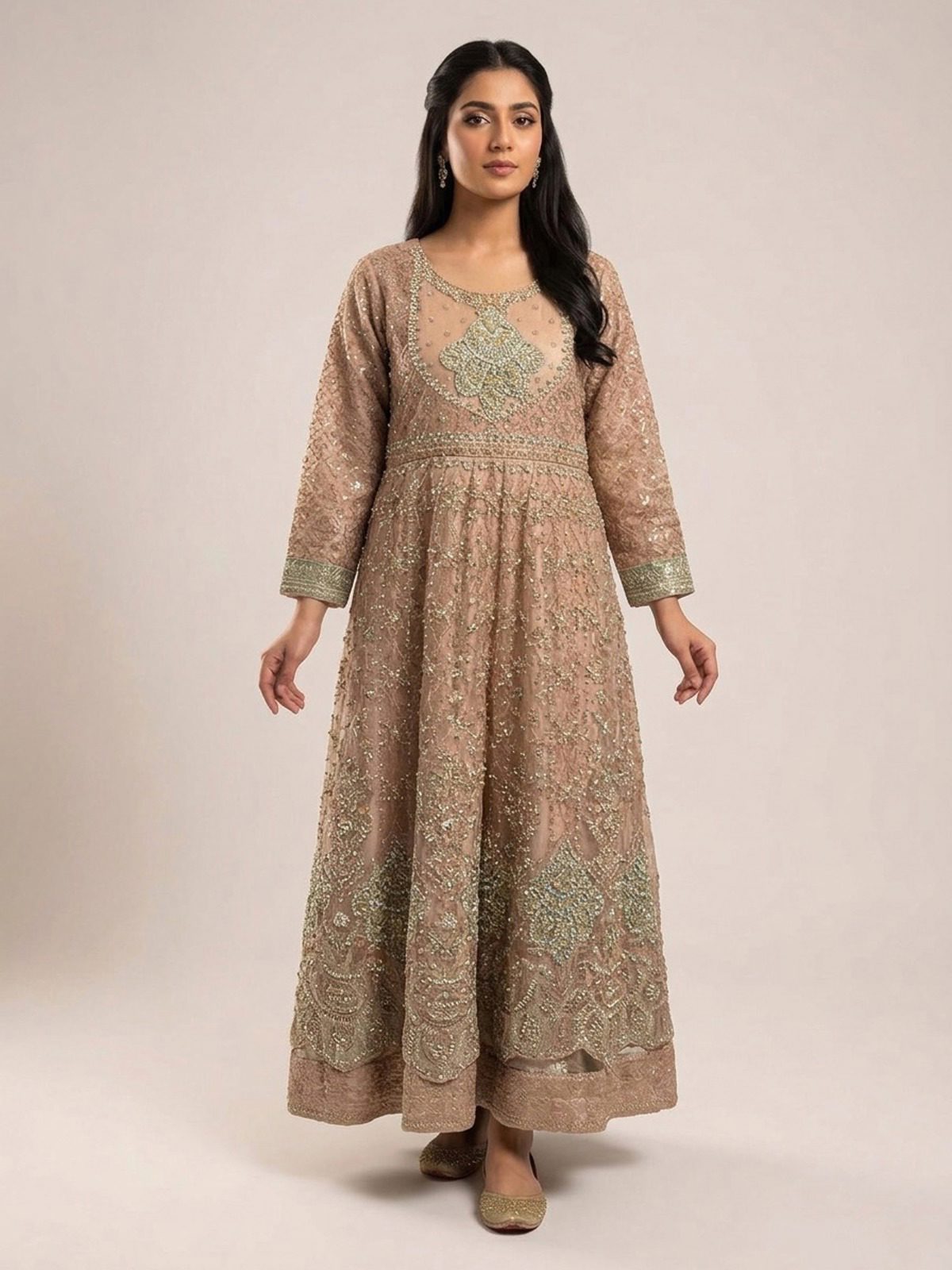 3pc maxi with embroided dupatta