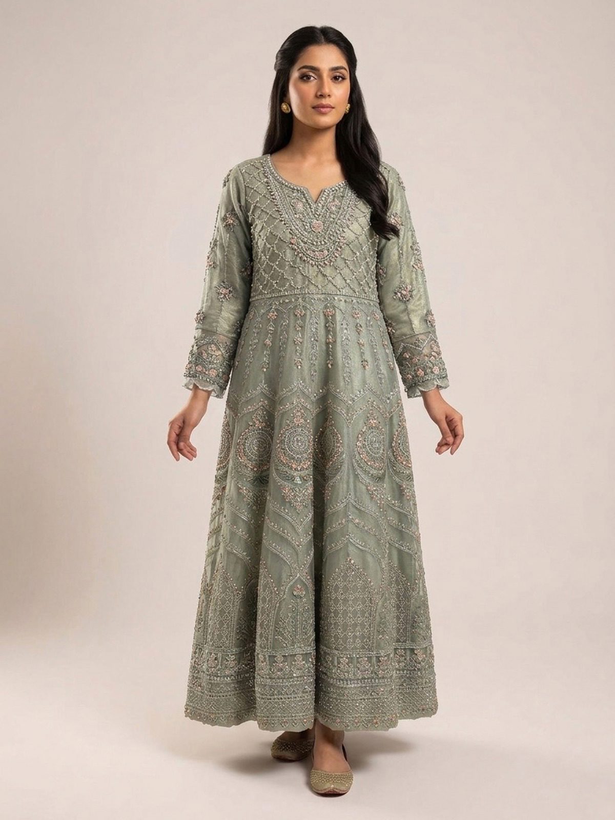 3pc maxi with embroided dupatta