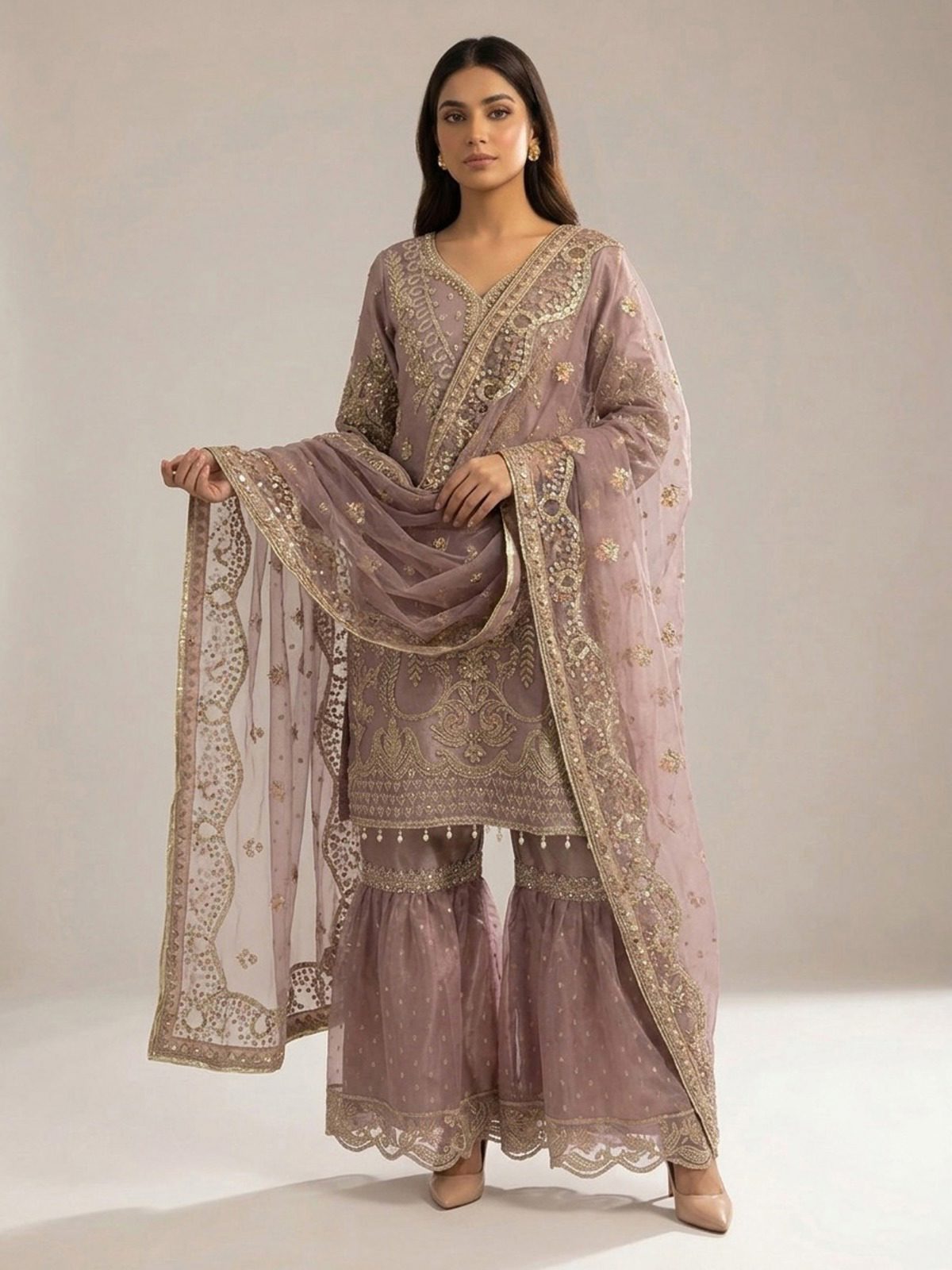 3pc premium embroidery dress with embroided dupatta and plazo