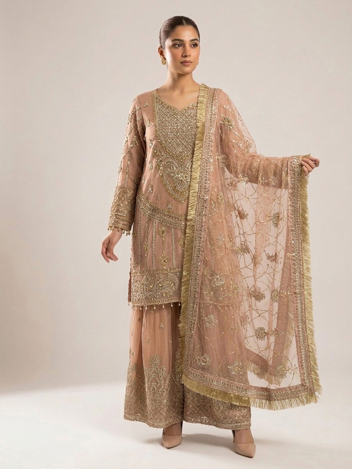 3pc premium embroidery dress with embroided dupatta and plazo