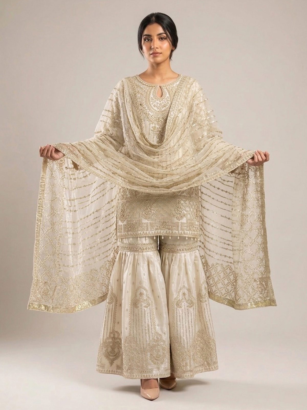 3pc premium embroidery dress with embroided dupatta and plazo