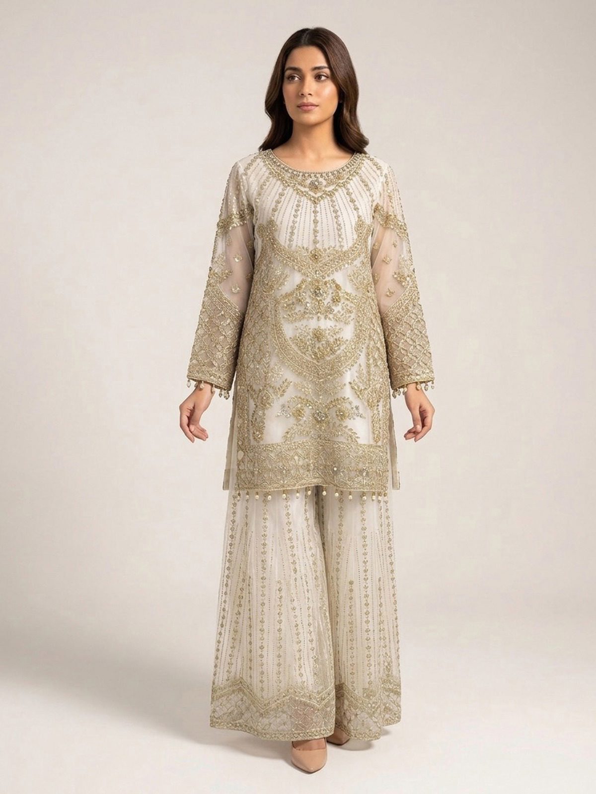 3pc premium embroidery dress with embroided dupatta and plazo
