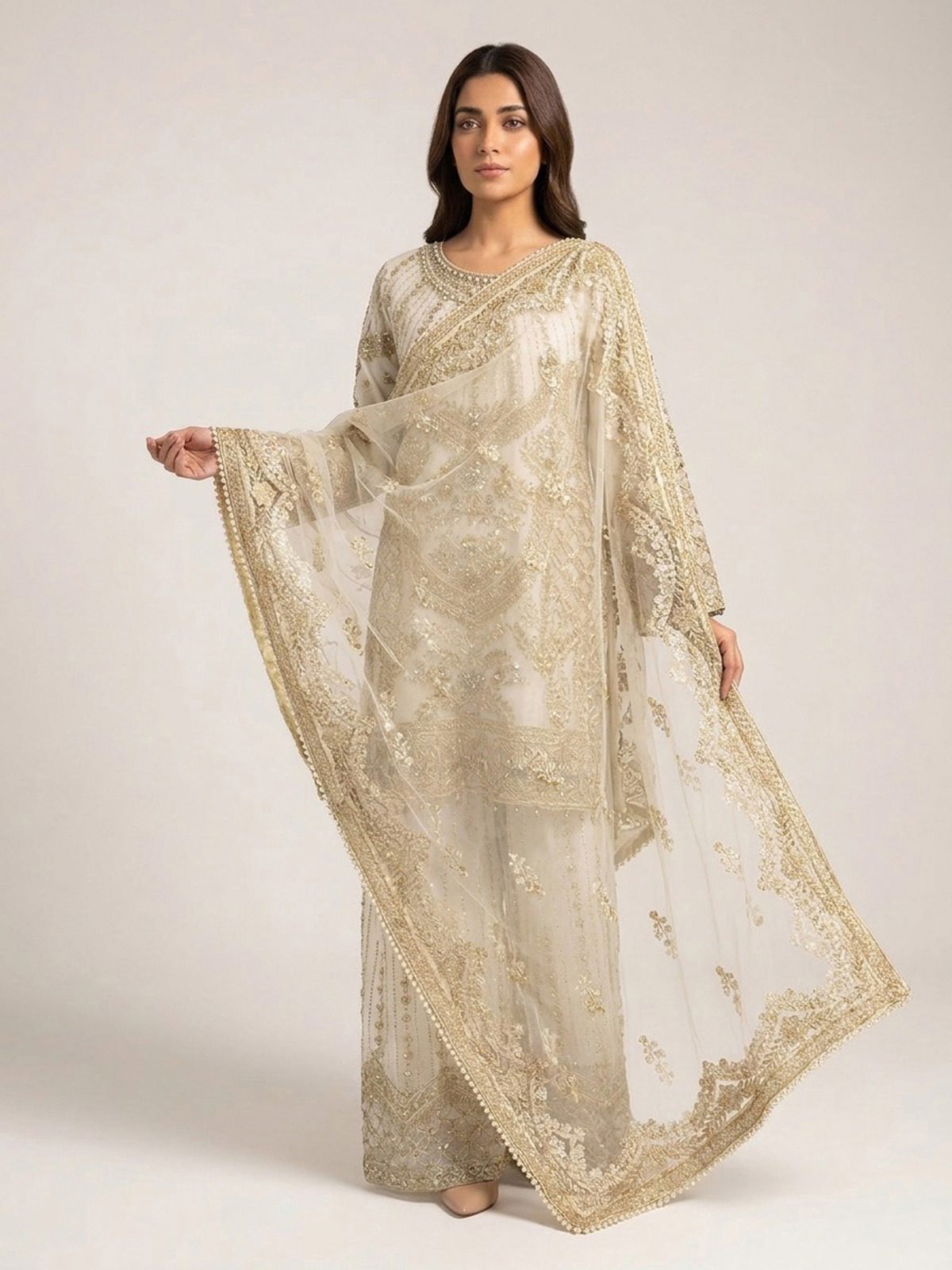 3pc premium embroidery dress with embroided dupatta and plazo