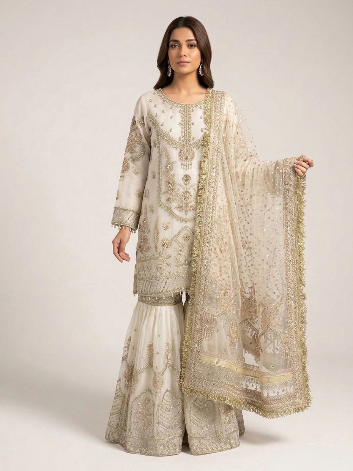 3pc premium embroidery dress with embroided dupatta and plazo