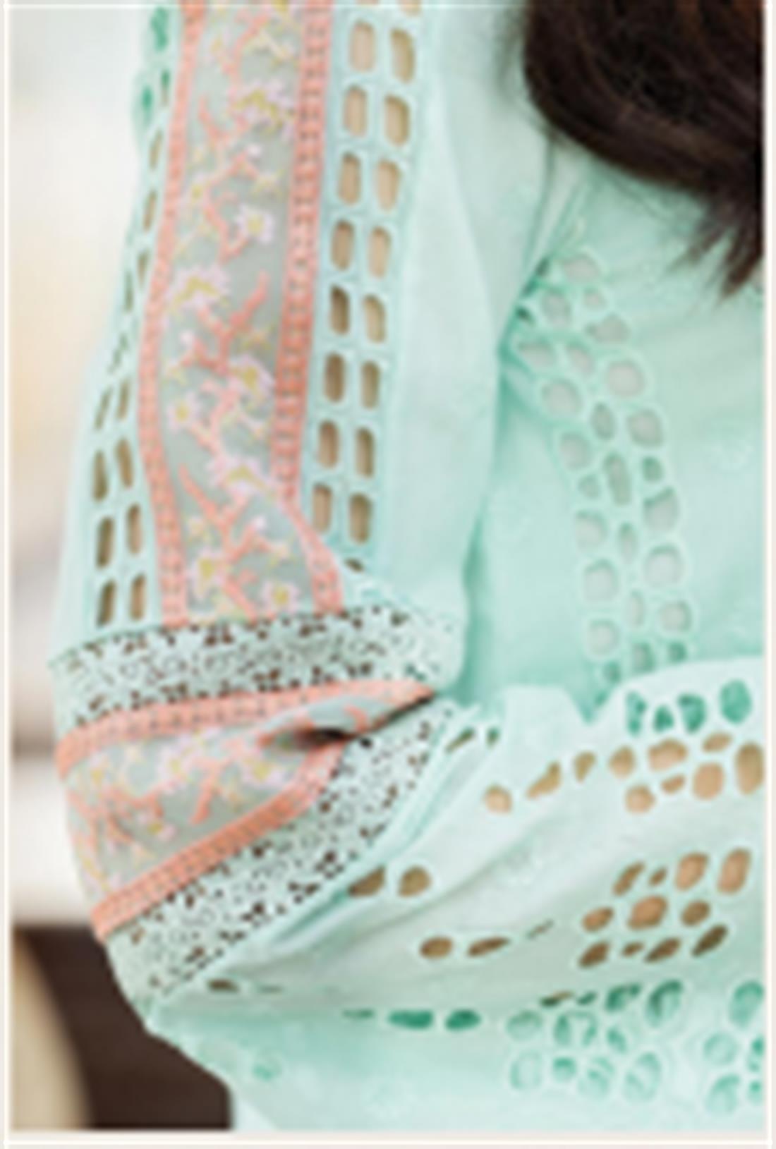 Pakistani Kameez Trousers In Sky Blue And Pink Contrast stitched