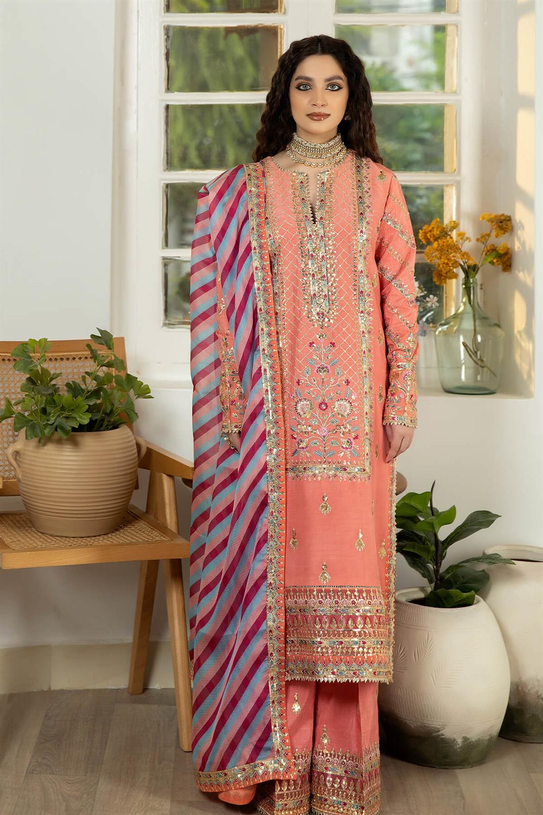 Jahaa'n Ara by Serene Embroidered Raw Silk stitched Suit Jah