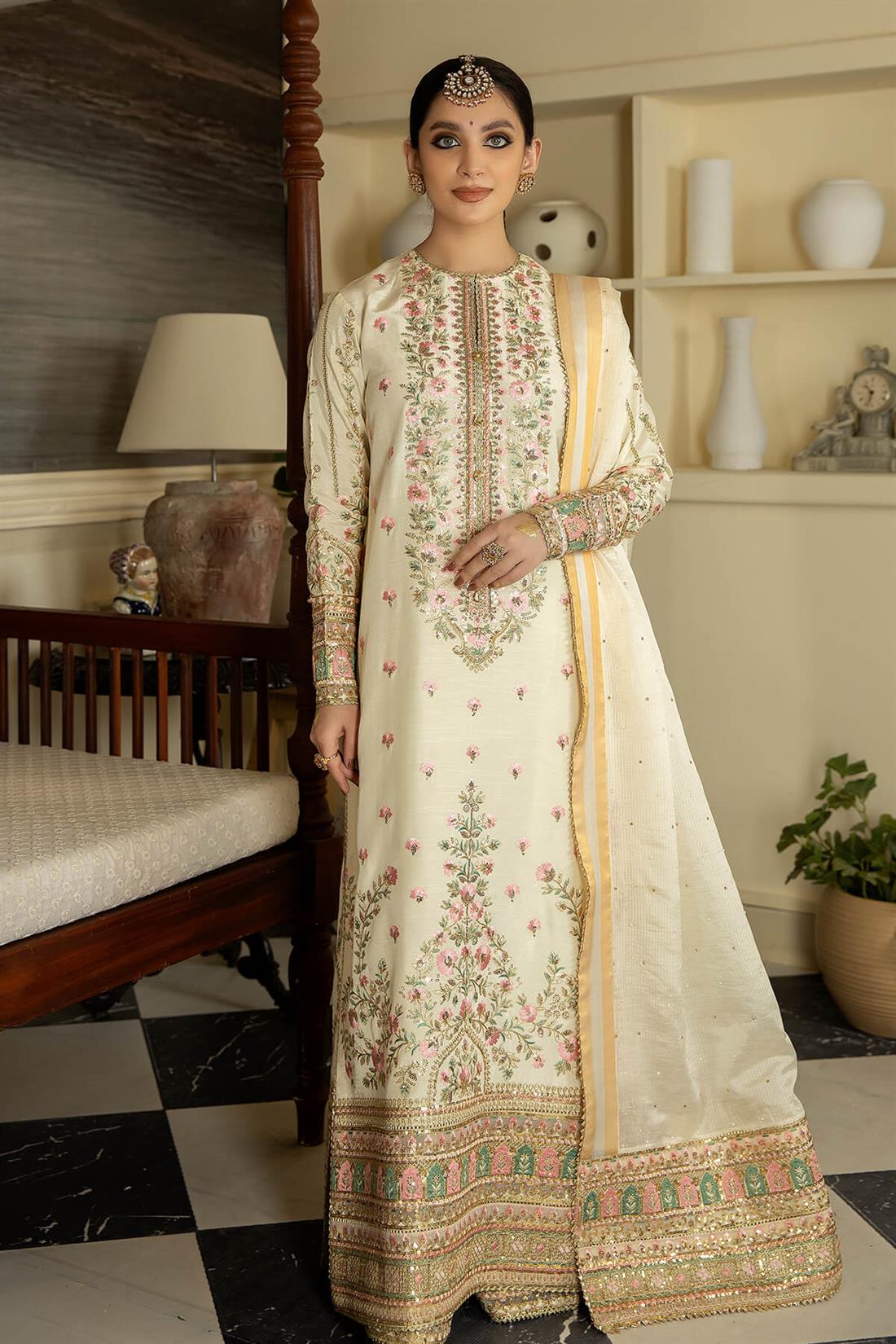 Jahaa'n Ara by Serene Embroidered Raw Silk stitched Suit