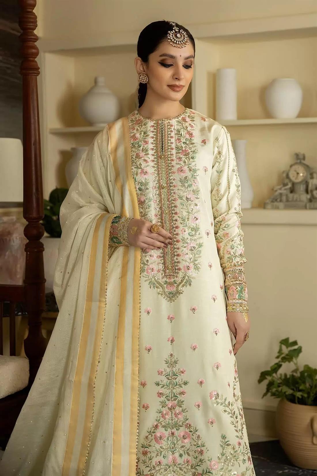 Jahaa'n Ara by Serene Embroidered Raw Silk stitched Suit
