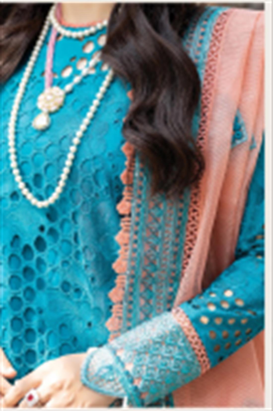 Pakistani Blue Embroidered Kameez With Capri And Dupatta Party Dress