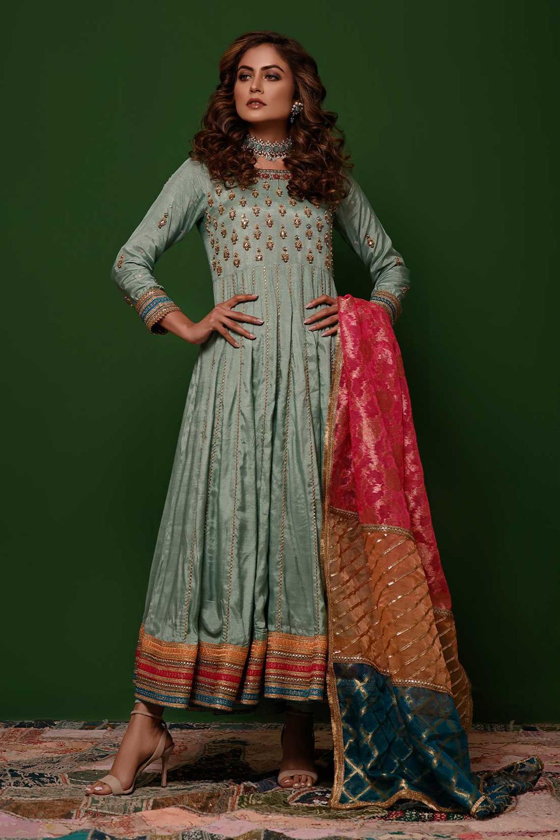 Fancy Frock with Hand Work with Organza