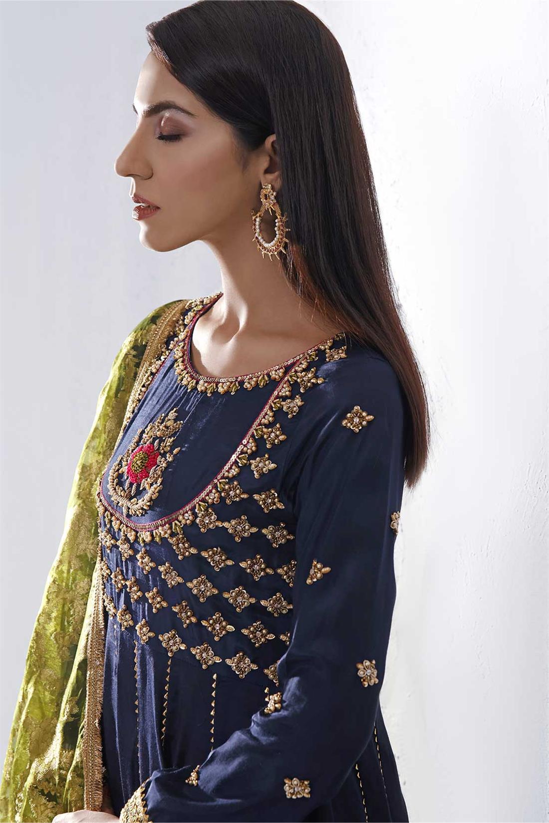 Fancy Short Frock with Hand Work with Organza