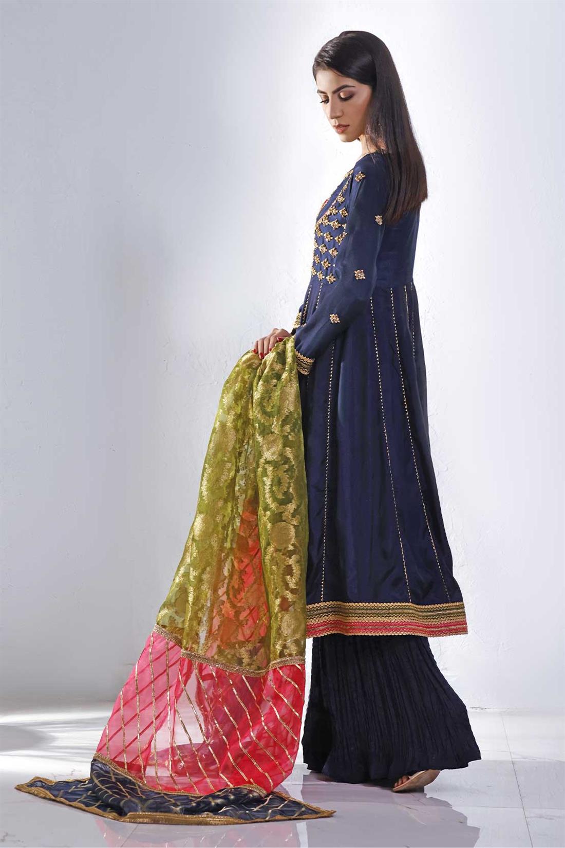 Fancy Short Frock with Hand Work with Organza