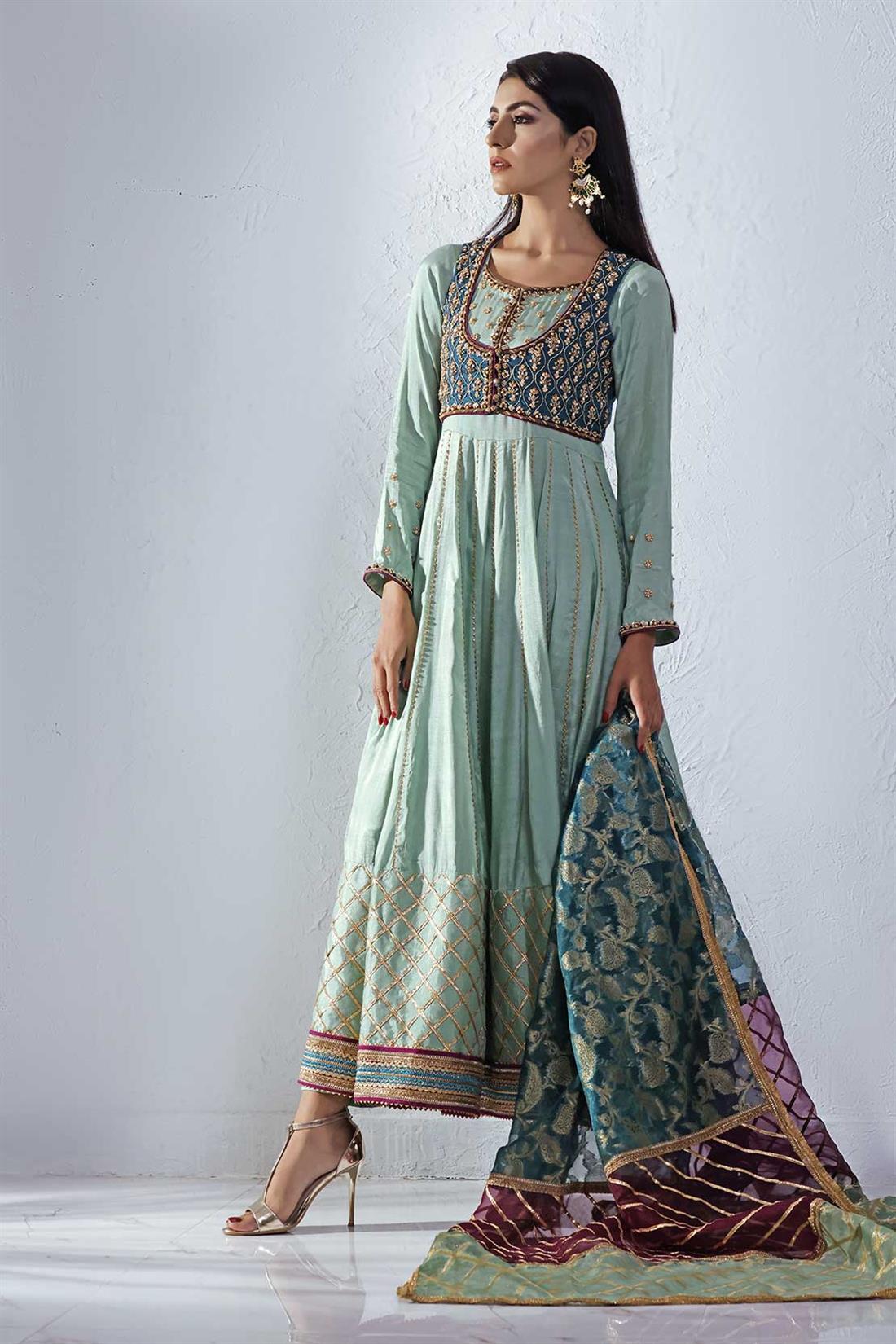 28 Panel Fancy Frock with Short Jacket with Hand Work Paired with…