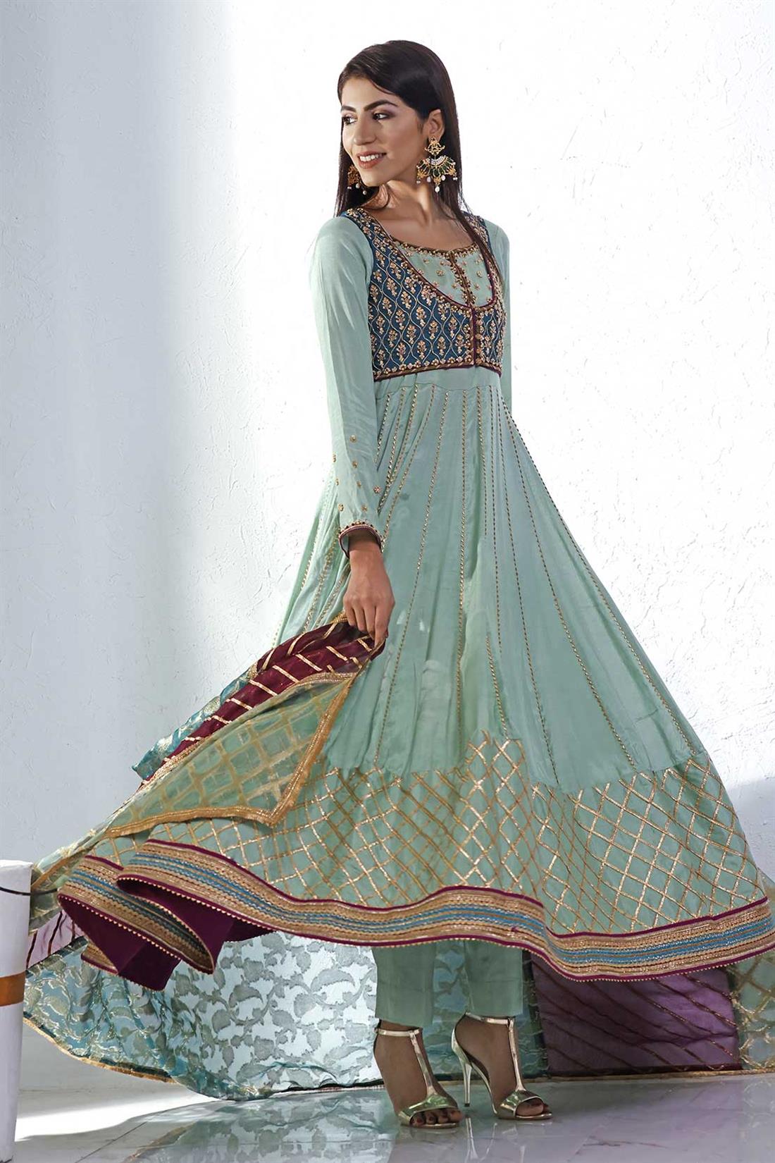 28 Panel Fancy Frock with Short Jacket with Hand Work Paired with…