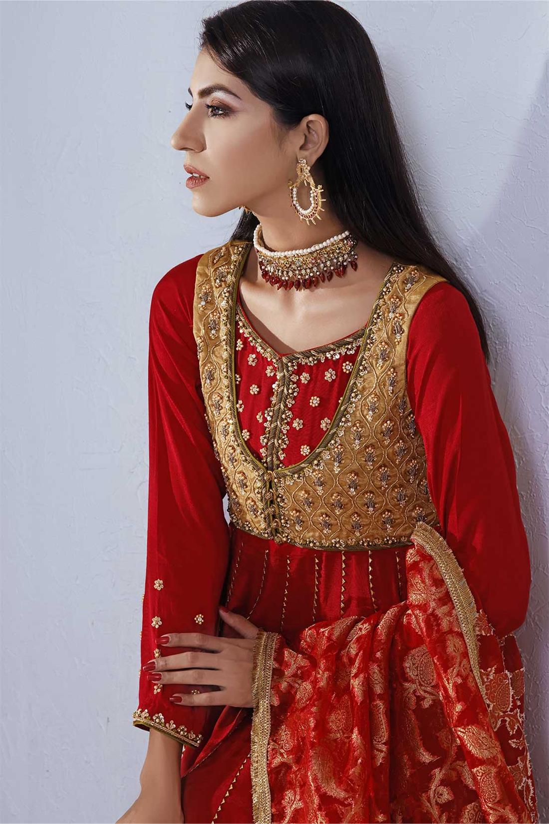 28 Panel Fancy Frock with Short Jacket with Hand Work Paired with…