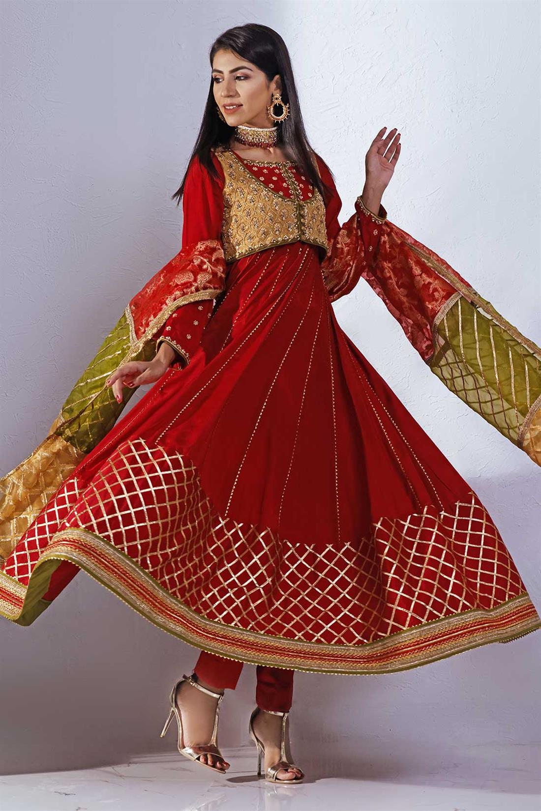 28 Panel Fancy Frock with Short Jacket with Hand Work Paired with…