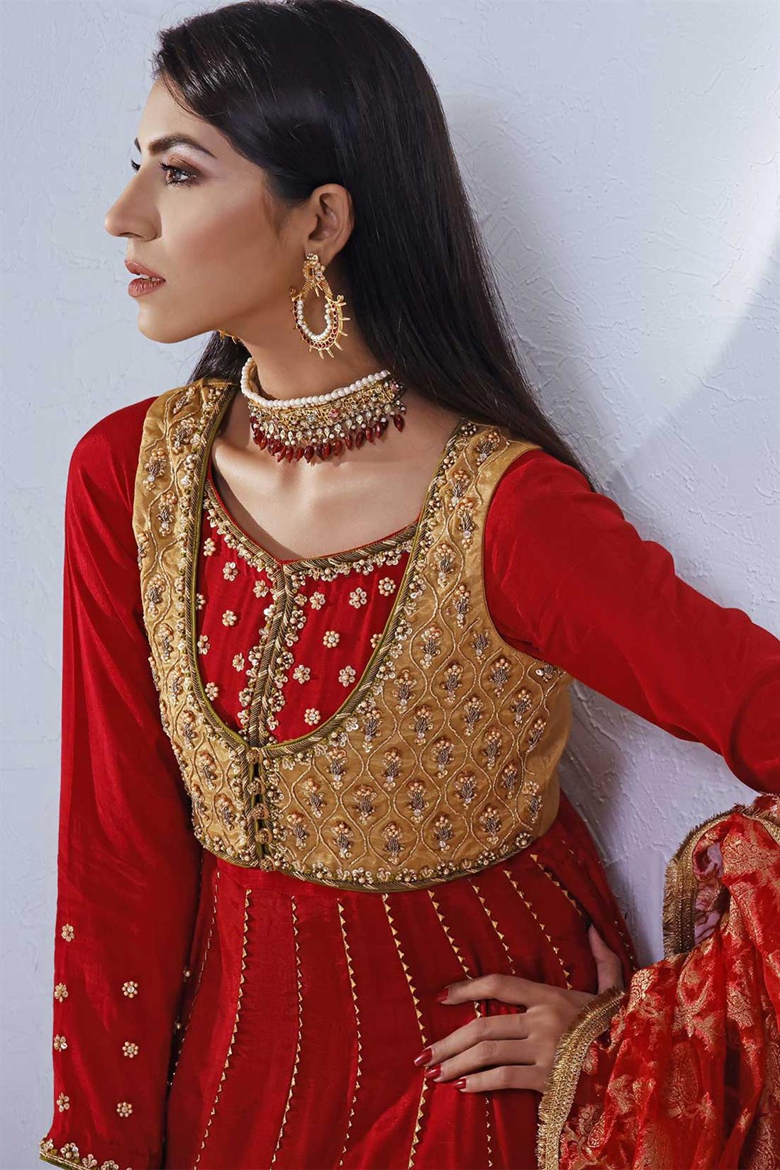 28 Panel Fancy Frock with Short Jacket with Hand Work Paired with…